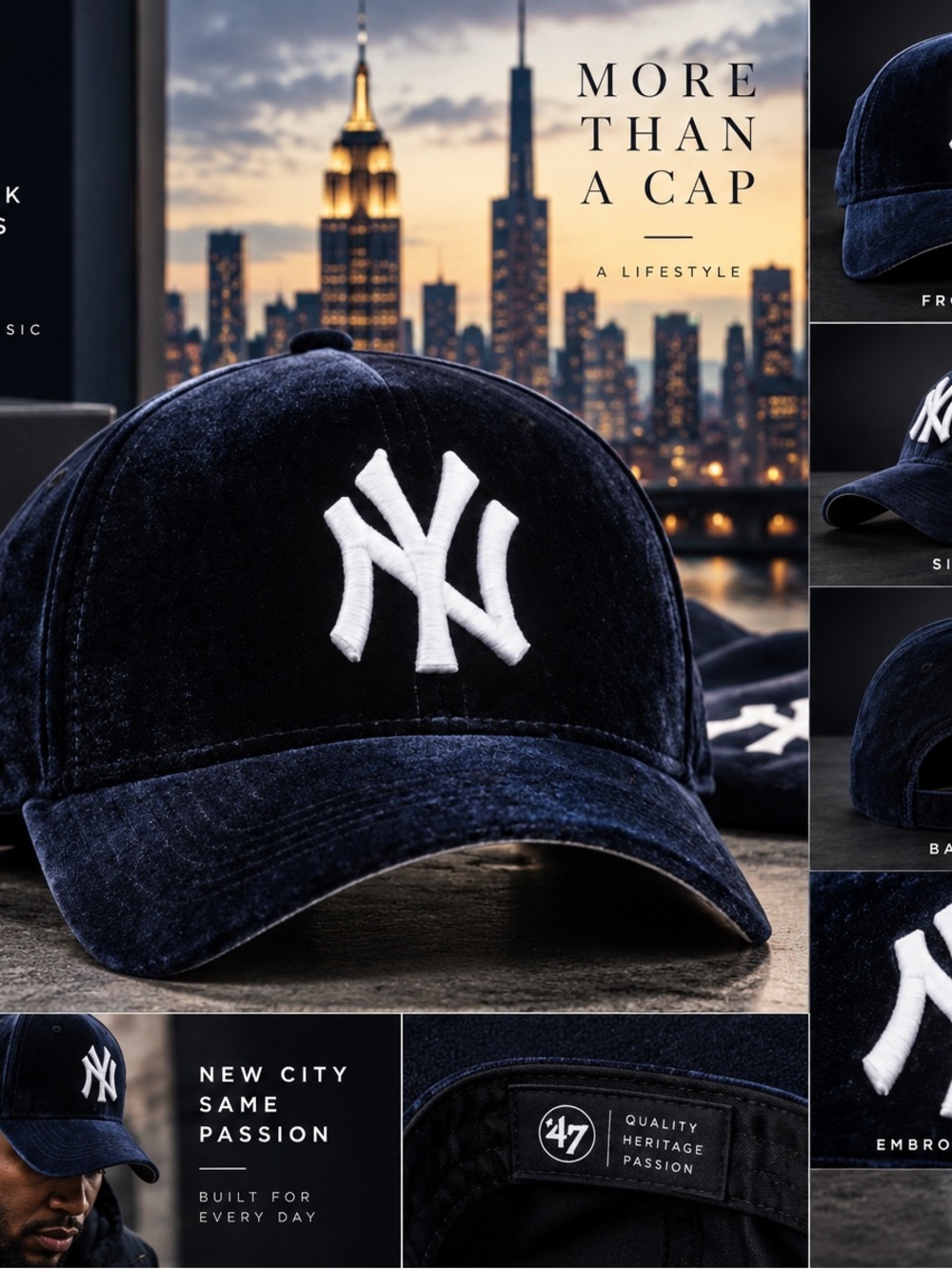 New Era Navy Blue NY Velvet Baseball Cap with White Logo